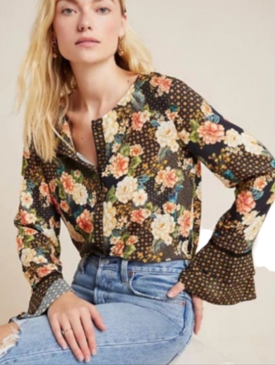 FARM Rio Tops - Farm Rio Anthropologie Siobhan Blouse Bell Sleeve